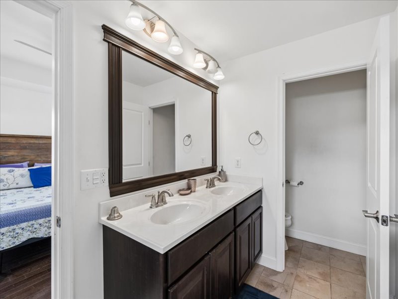 Primary bathroom with double vanity at 134 Salt Creek Drive, Dover, Delaware